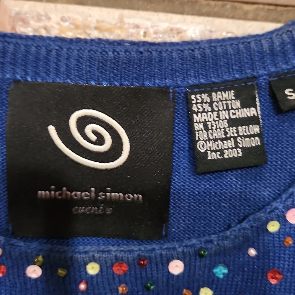 Michael Simon Blue Sweater with Colorful Sequin Santa - Picture 2 of 5